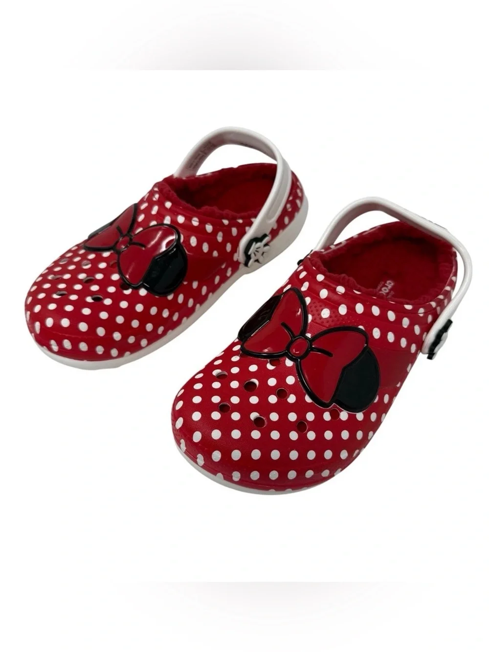 Crocs Classic Girls size J3 Minnie Mouse Red Lined faux fur Clog Shoes
